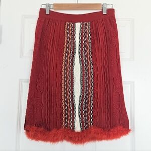 COOGI Australia Vintage Fair Isle Knit Sweater Skirt Feather Trim SZ M / L
